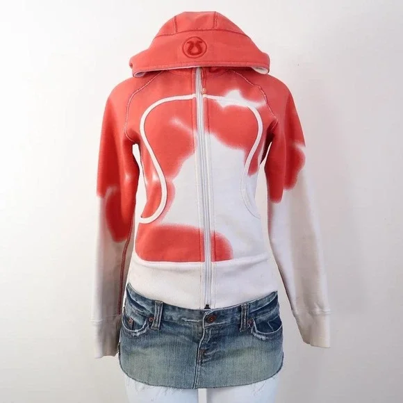 y2k lululemon scuba hoodie red coral airbrush zip up size S - Picture 1 of 7